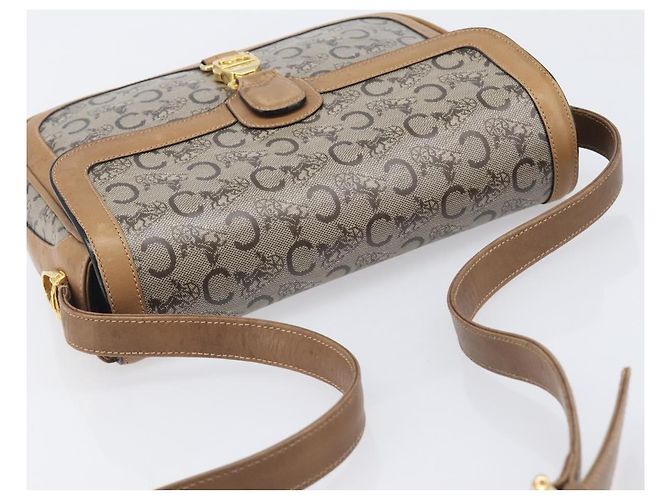 Céline Borsa a tracolla CELINE C Sulky Horse Carriage Coated Canvas Beige Gold Auth 206924 D'oro - vista 6