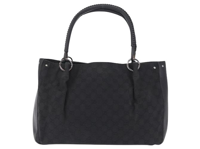 Borsa Tote GUCCI GG Canvas Nero Argento 115015 Auth ka6491 - vista 2