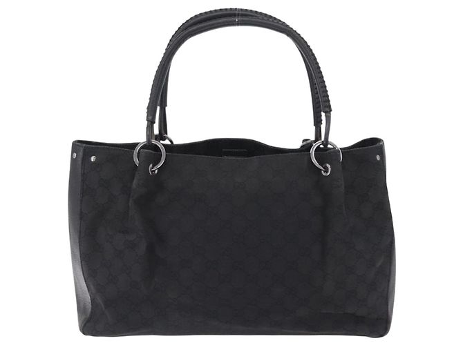 Borsa Tote GUCCI GG Canvas Nero Argento 115015 Auth ka6491 - vista 3