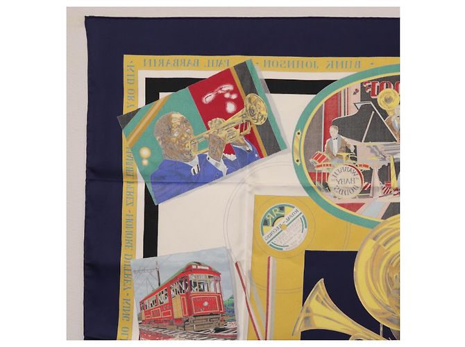Hermès HERMES Carré 90 Schal "THE ORIGINAL NEWOREANS CREOLE JAZZ 1923" Auth ki6870M Weiß Lila - Ansicht 14