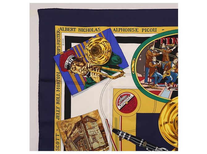Hermès HERMES Carré 90 Schal "THE ORIGINAL NEWOREANS CREOLE JAZZ 1923" Auth ki6870M Weiß Lila - Ansicht 2
