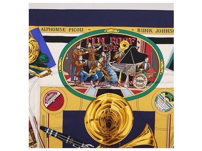 Hermès HERMES Carré 90 Schal "THE ORIGINAL NEWOREANS CREOLE JAZZ 1923" Auth ki6870M Weiß Lila - Ansicht 3