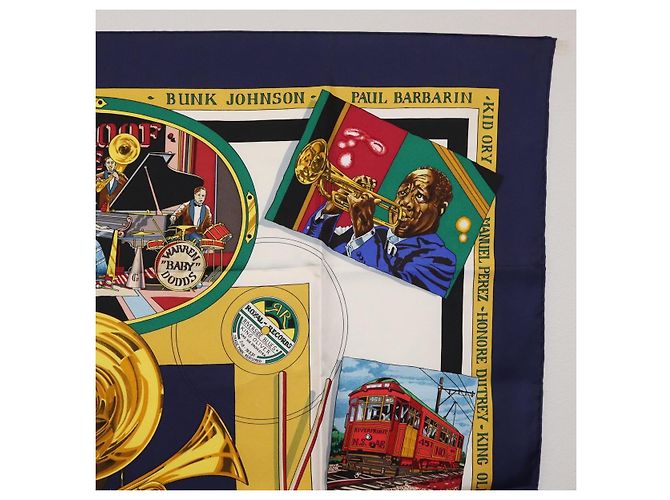 Hermès HERMES Carré 90 Schal "THE ORIGINAL NEWOREANS CREOLE JAZZ 1923" Auth ki6870M Weiß Lila - Ansicht 4