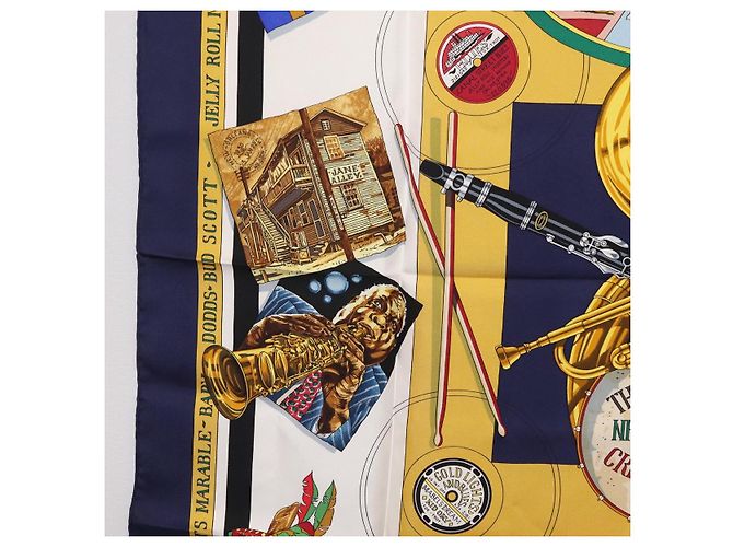 Hermès HERMES Carré 90 Schal "THE ORIGINAL NEWOREANS CREOLE JAZZ 1923" Auth ki6870M Weiß Lila - Ansicht 5