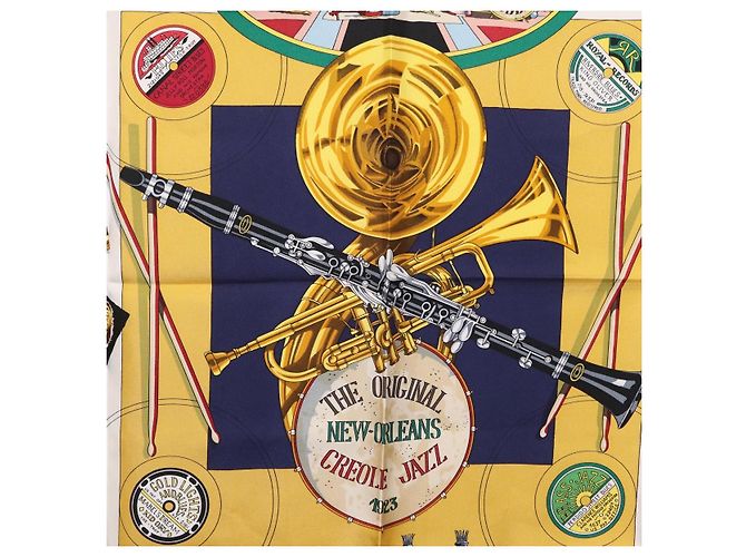 Hermès HERMES Carré 90 Schal "THE ORIGINAL NEWOREANS CREOLE JAZZ 1923" Auth ki6870M Weiß Lila - Ansicht 6