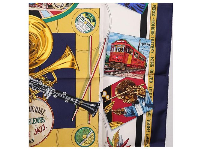 Hermès HERMES Carré 90 Schal "THE ORIGINAL NEWOREANS CREOLE JAZZ 1923" Auth ki6870M Weiß Lila - Ansicht 7