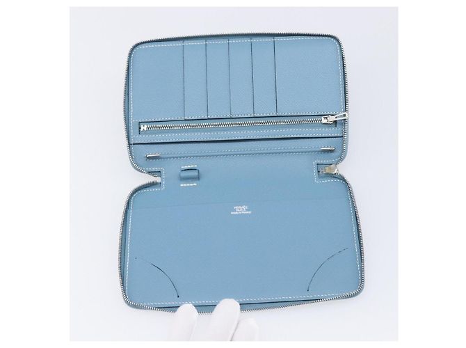 Hermès HERMES Agenda Vision 2 Day Planner Cover Leather Light Blue Silver Auth BA16011V Plata Azul claro - vista 14