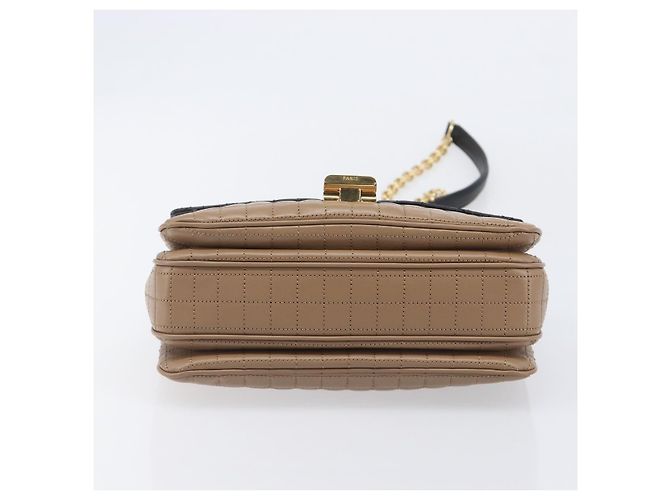Céline Bolsa de Ombro com Corrente CELINE Couro Marrom Dourado Auth LN054V - vista 11