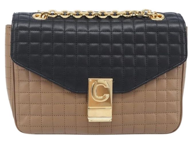Céline Bolsa de Ombro com Corrente CELINE Couro Marrom Dourado Auth LN054V - vista 2