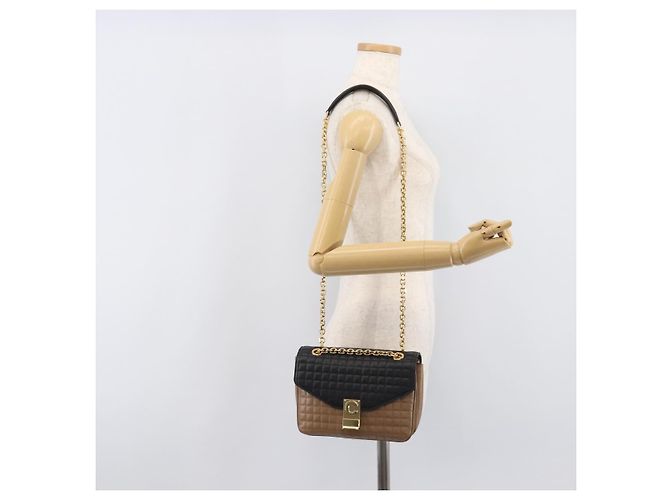 Céline Bolsa de Ombro com Corrente CELINE Couro Marrom Dourado Auth LN054V - vista 27