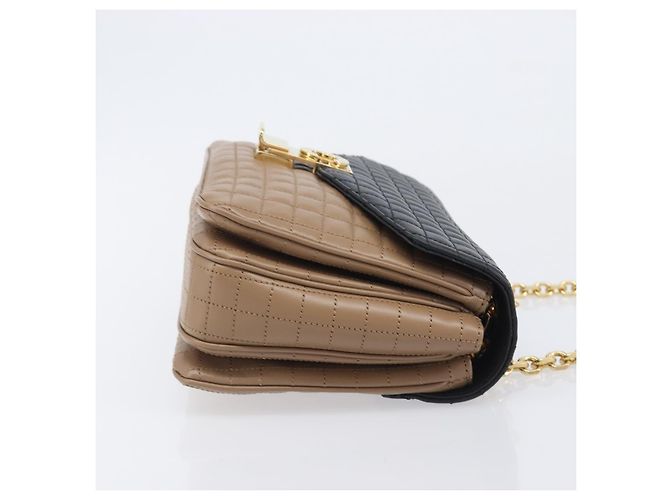 Céline Bolsa de Ombro com Corrente CELINE Couro Marrom Dourado Auth LN054V - vista 4