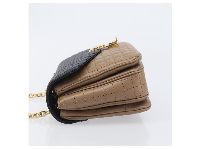 Céline Bolsa de Ombro com Corrente CELINE Couro Marrom Dourado Auth LN054V - vista 5