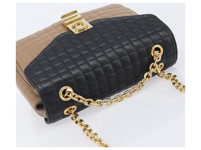 Céline Bolsa de Ombro com Corrente CELINE Couro Marrom Dourado Auth LN054V - vista 6