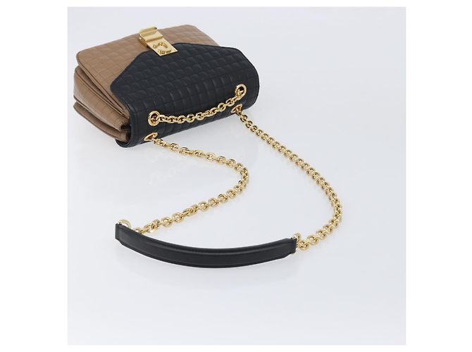 Céline Bolsa de Ombro com Corrente CELINE Couro Marrom Dourado Auth LN054V - vista 7