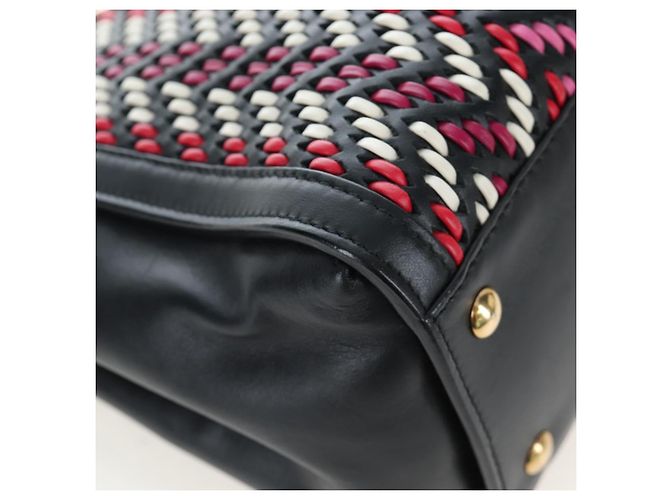 Borsa Salvatore Ferragamo Vala Chain Tote Bag in pelle nera e oro autentica 206334M - vista 11