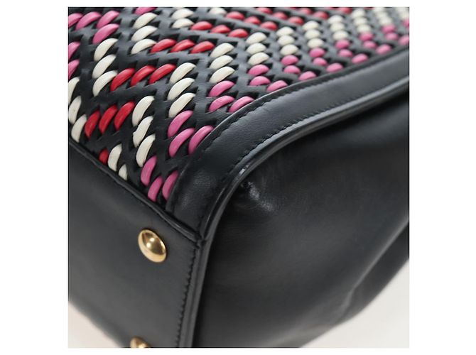 Borsa Salvatore Ferragamo Vala Chain Tote Bag in pelle nera e oro autentica 206334M - vista 12