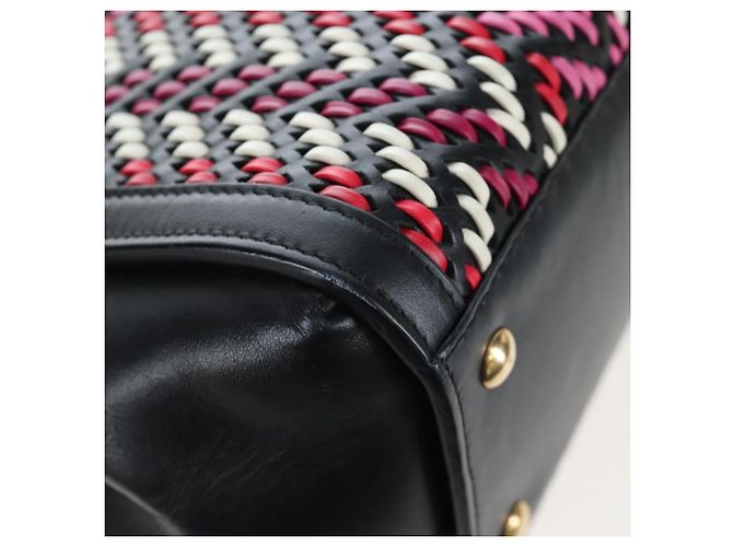 Borsa Salvatore Ferragamo Vala Chain Tote Bag in pelle nera e oro autentica 206334M - vista 13