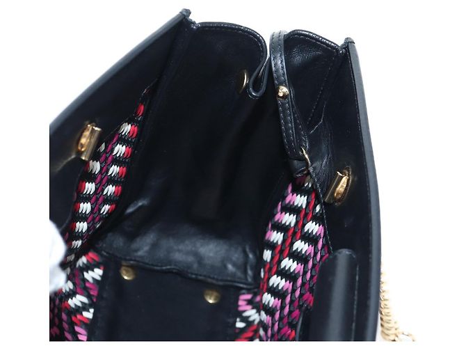 Borsa Salvatore Ferragamo Vala Chain Tote Bag in pelle nera e oro autentica 206334M - vista 19