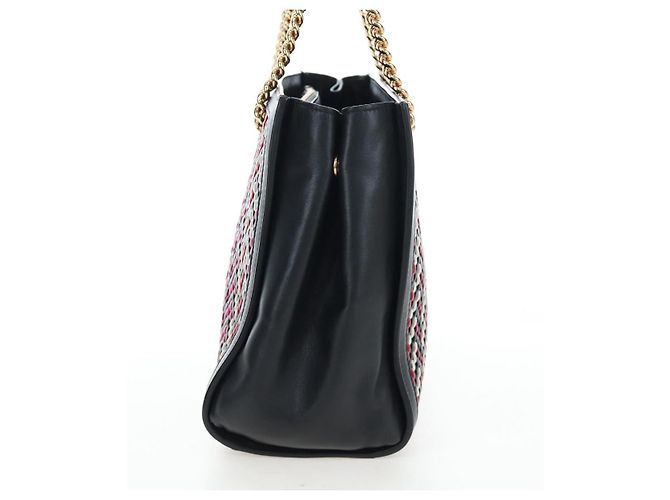 Borsa Salvatore Ferragamo Vala Chain Tote Bag in pelle nera e oro autentica 206334M - vista 5