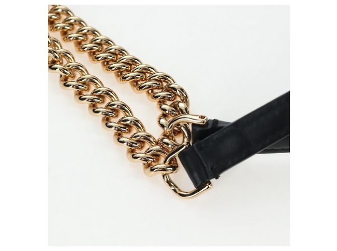 Borsa Salvatore Ferragamo Vala Chain Tote Bag in pelle nera e oro autentica 206334M - vista 8