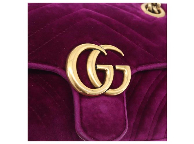 Borsa a tracolla con catena GUCCI GG Marmont Velluto Viola Tono Oro 446744 Auth ka6446V - vista 16
