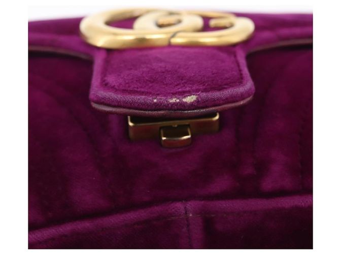Borsa a tracolla con catena GUCCI GG Marmont Velluto Viola Tono Oro 446744 Auth ka6446V - vista 17