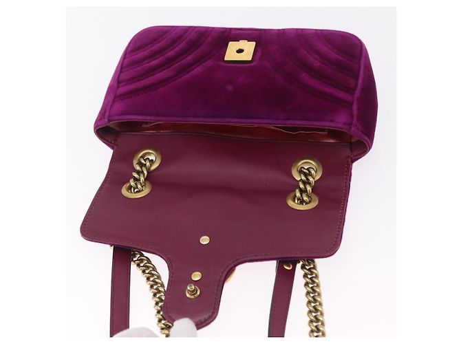 Borsa a tracolla con catena GUCCI GG Marmont Velluto Viola Tono Oro 446744 Auth ka6446V - vista 18