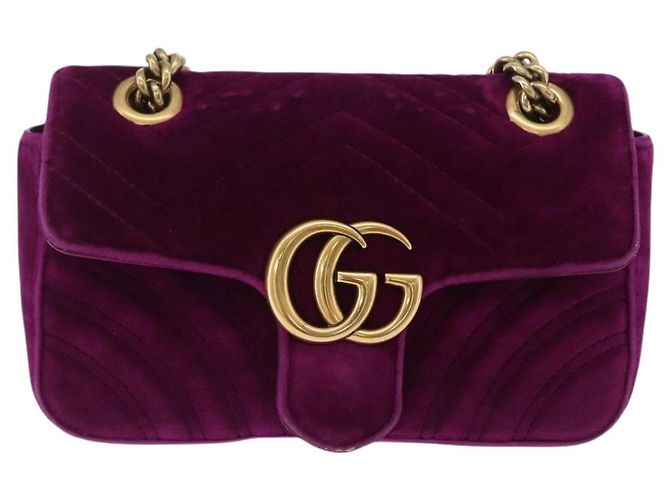 Borsa a tracolla con catena GUCCI GG Marmont Velluto Viola Tono Oro 446744 Auth ka6446V - vista 2