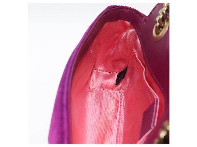 Borsa a tracolla con catena GUCCI GG Marmont Velluto Viola Tono Oro 446744 Auth ka6446V - vista 22