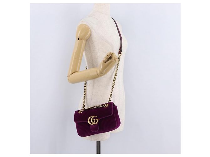 Borsa a tracolla con catena GUCCI GG Marmont Velluto Viola Tono Oro 446744 Auth ka6446V - vista 25
