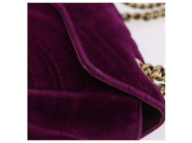 Borsa a tracolla con catena GUCCI GG Marmont Velluto Viola Tono Oro 446744 Auth ka6446V - vista 5