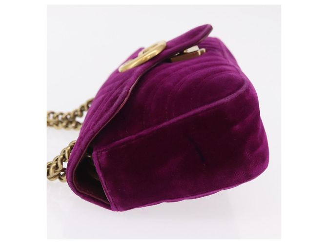 Borsa a tracolla con catena GUCCI GG Marmont Velluto Viola Tono Oro 446744 Auth ka6446V - vista 6