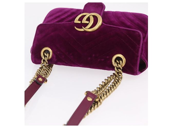 Borsa a tracolla con catena GUCCI GG Marmont Velluto Viola Tono Oro 446744 Auth ka6446V - vista 8
