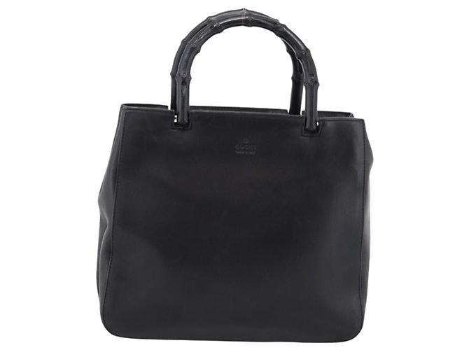 GUCCI Bamboo Handtasche Leder Schwarz Silber 002 1061 Auth ka6458 - Ansicht 2