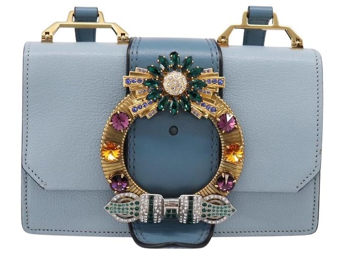 Borsa a tracolla Miu Miu Madras in pelle azzurro tono oro Auth ka6472V Blu chiaro - vista 13