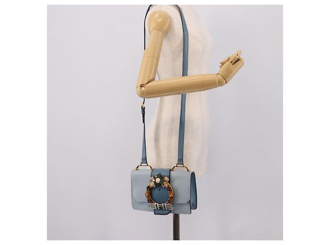 Borsa a tracolla Miu Miu Madras in pelle azzurro tono oro Auth ka6472V Blu chiaro - vista 24