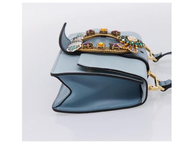 Borsa a tracolla Miu Miu Madras in pelle azzurro tono oro Auth ka6472V Blu chiaro - vista 4