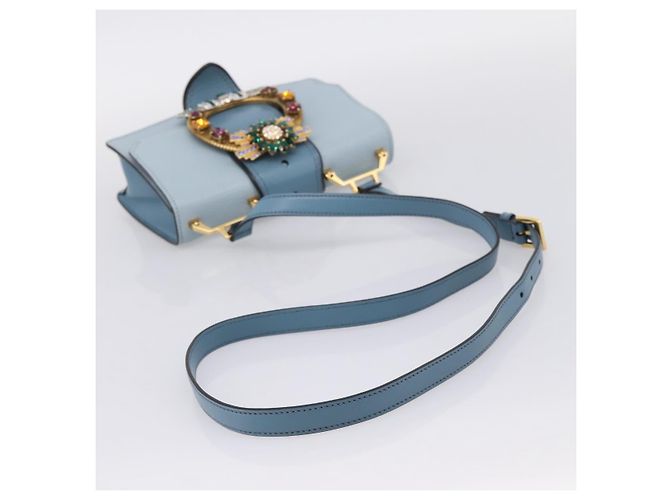Borsa a tracolla Miu Miu Madras in pelle azzurro tono oro Auth ka6472V Blu chiaro - vista 7