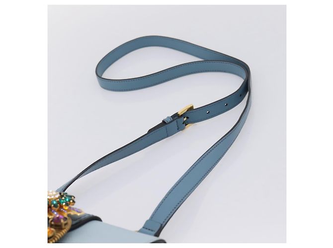 Borsa a tracolla Miu Miu Madras in pelle azzurro tono oro Auth ka6472V Blu chiaro - vista 8