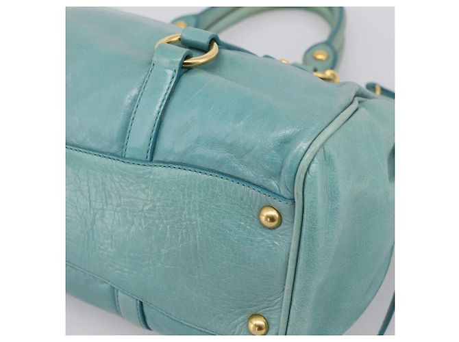 Bolsa de mão Miu Miu em couro 2way azul tom dourado Auth 206643V - vista 10