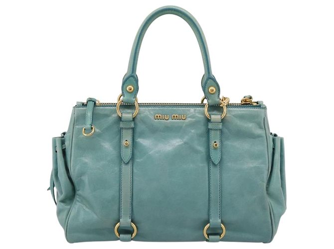 Bolsa de mão Miu Miu em couro 2way azul tom dourado Auth 206643V - vista 13