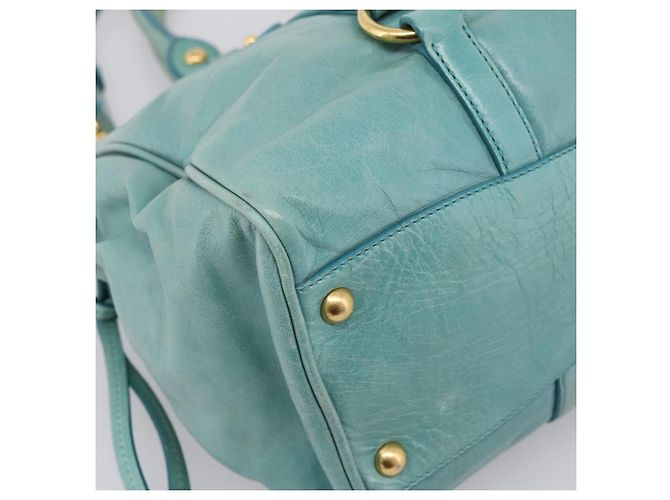Bolsa de mão Miu Miu em couro 2way azul tom dourado Auth 206643V - vista 15