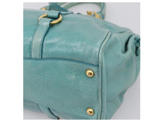 Bolsa de mão Miu Miu em couro 2way azul tom dourado Auth 206643V - vista 16