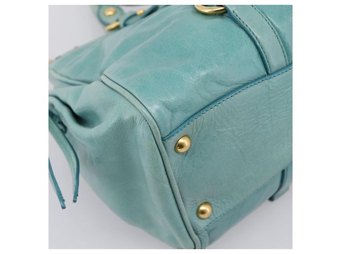 Bolsa de mão Miu Miu em couro 2way azul tom dourado Auth 206643V - vista 17