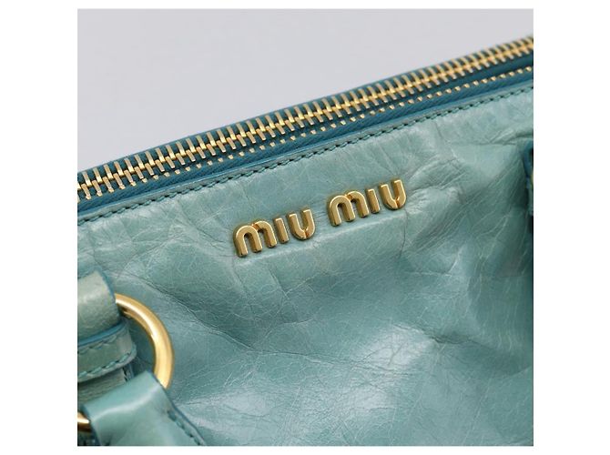 Bolsa de mão Miu Miu em couro 2way azul tom dourado Auth 206643V - vista 18