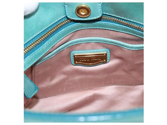 Bolsa de mão Miu Miu em couro 2way azul tom dourado Auth 206643V - vista 19
