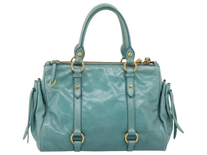 Bolsa de mão Miu Miu em couro 2way azul tom dourado Auth 206643V - vista 2