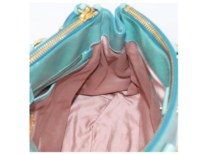 Bolsa de mão Miu Miu em couro 2way azul tom dourado Auth 206643V - vista 20
