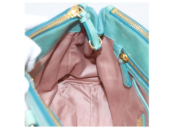 Bolsa de mão Miu Miu em couro 2way azul tom dourado Auth 206643V - vista 21
