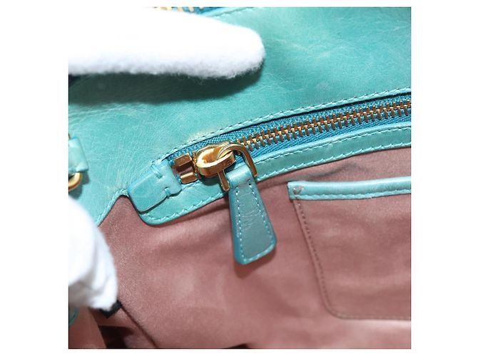 Bolsa de mão Miu Miu em couro 2way azul tom dourado Auth 206643V - vista 22